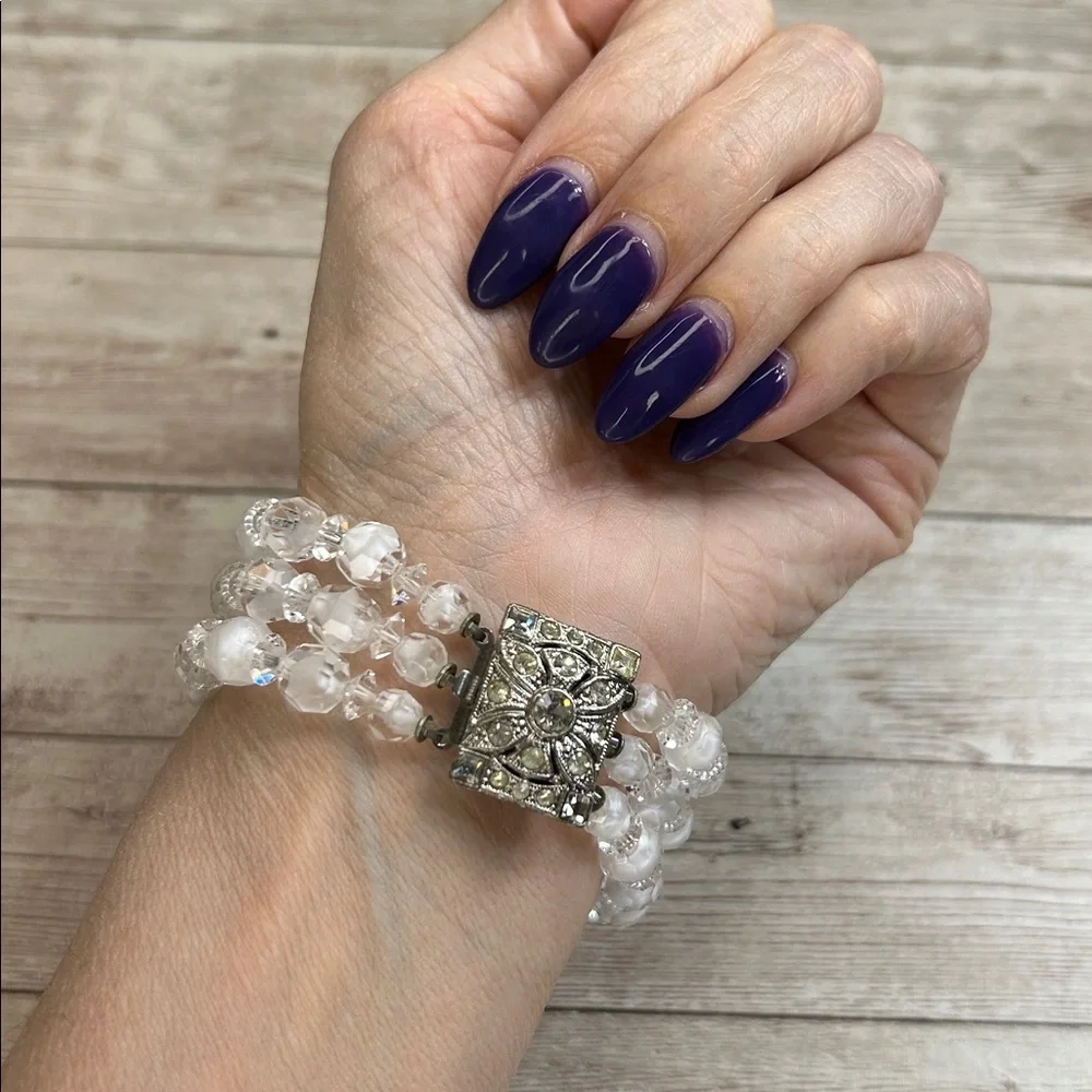 Vintage White Givre Crystal Triple Strand Bracelet